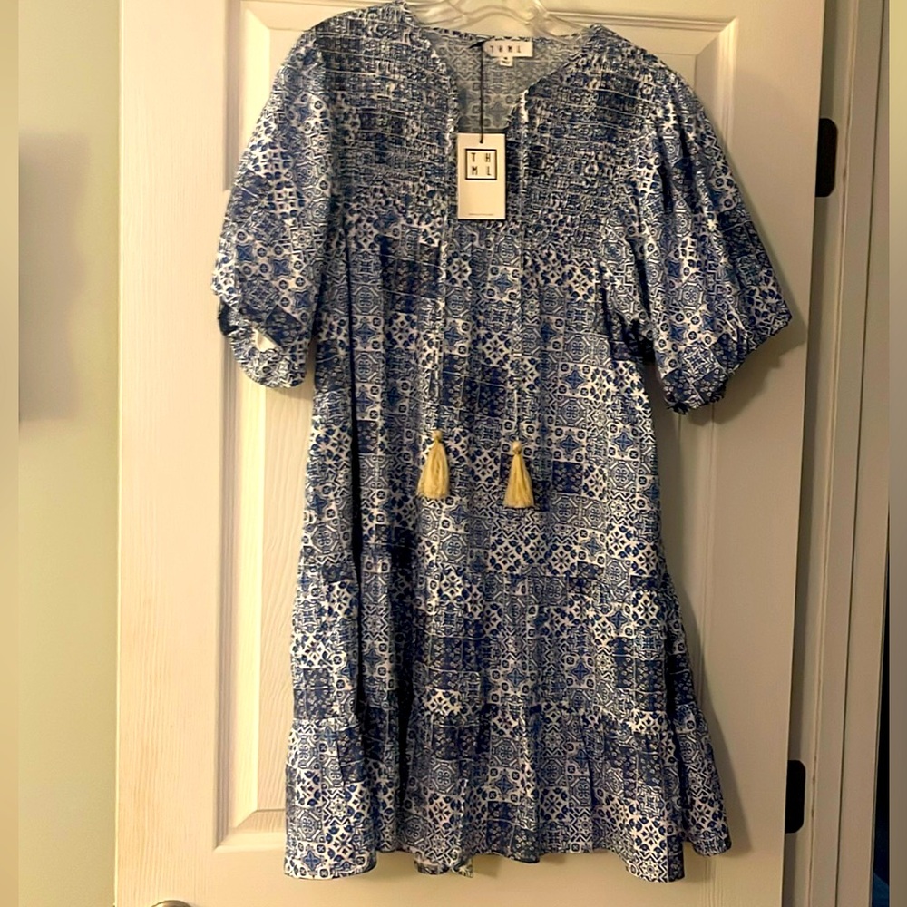 NWT Burdette Dress in Blue and White